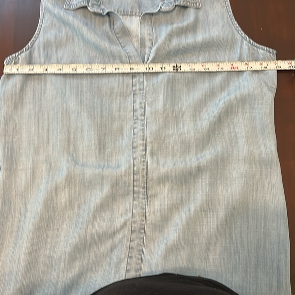 Pure Navy Chambray Sleeveless Shift Tunic Summer Dress with Frayed Hem Size L - Picture 8 of 12